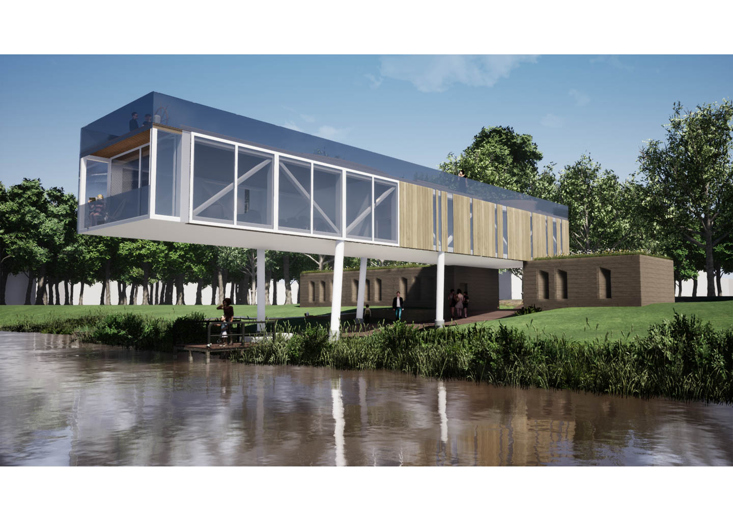 Exterior render capturing the interaction within the space 