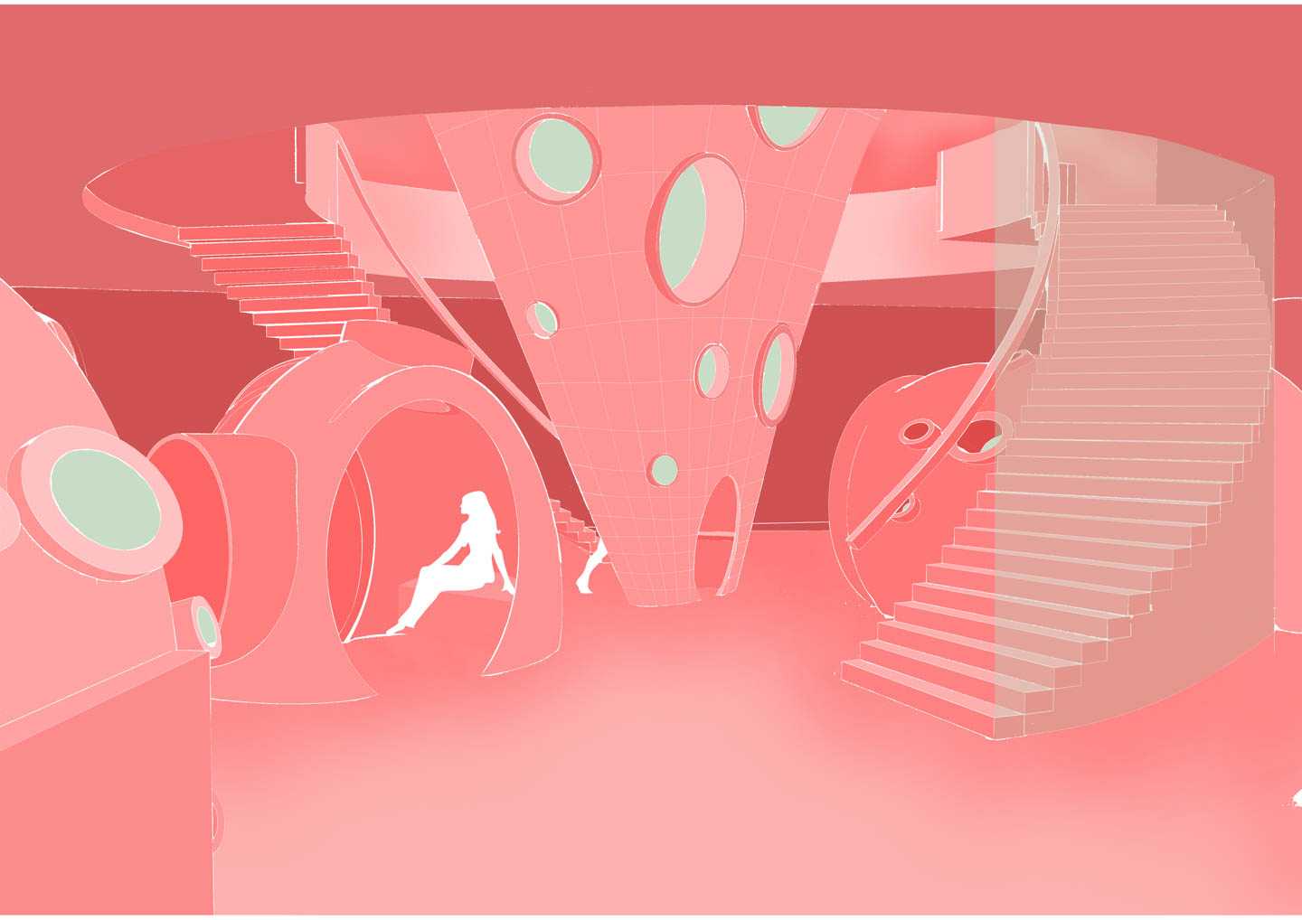 Interior perspective of central atrium