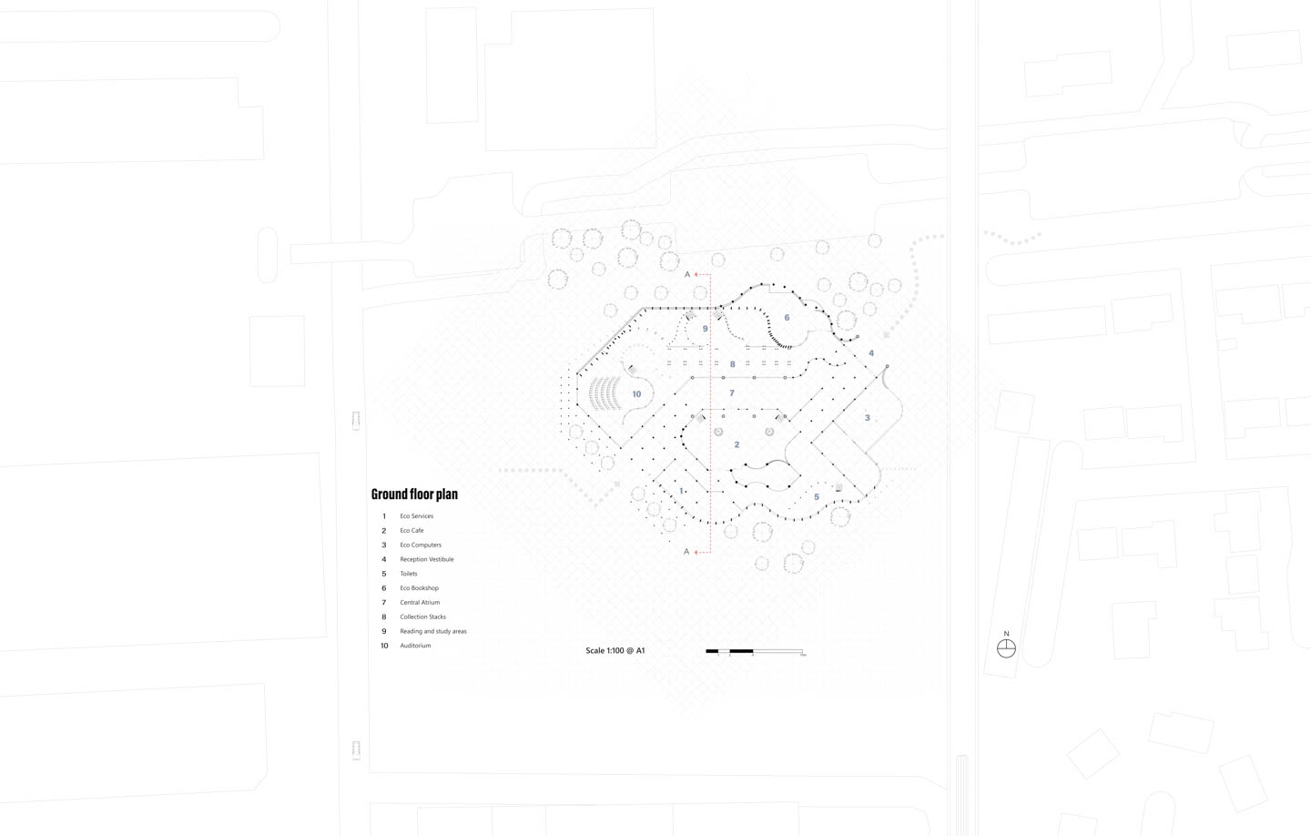 Ground floor plan (use of grids)