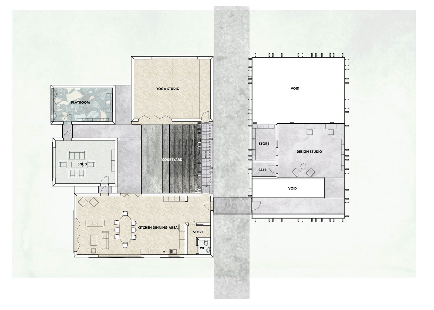 Ground floor with home area and private design studio      